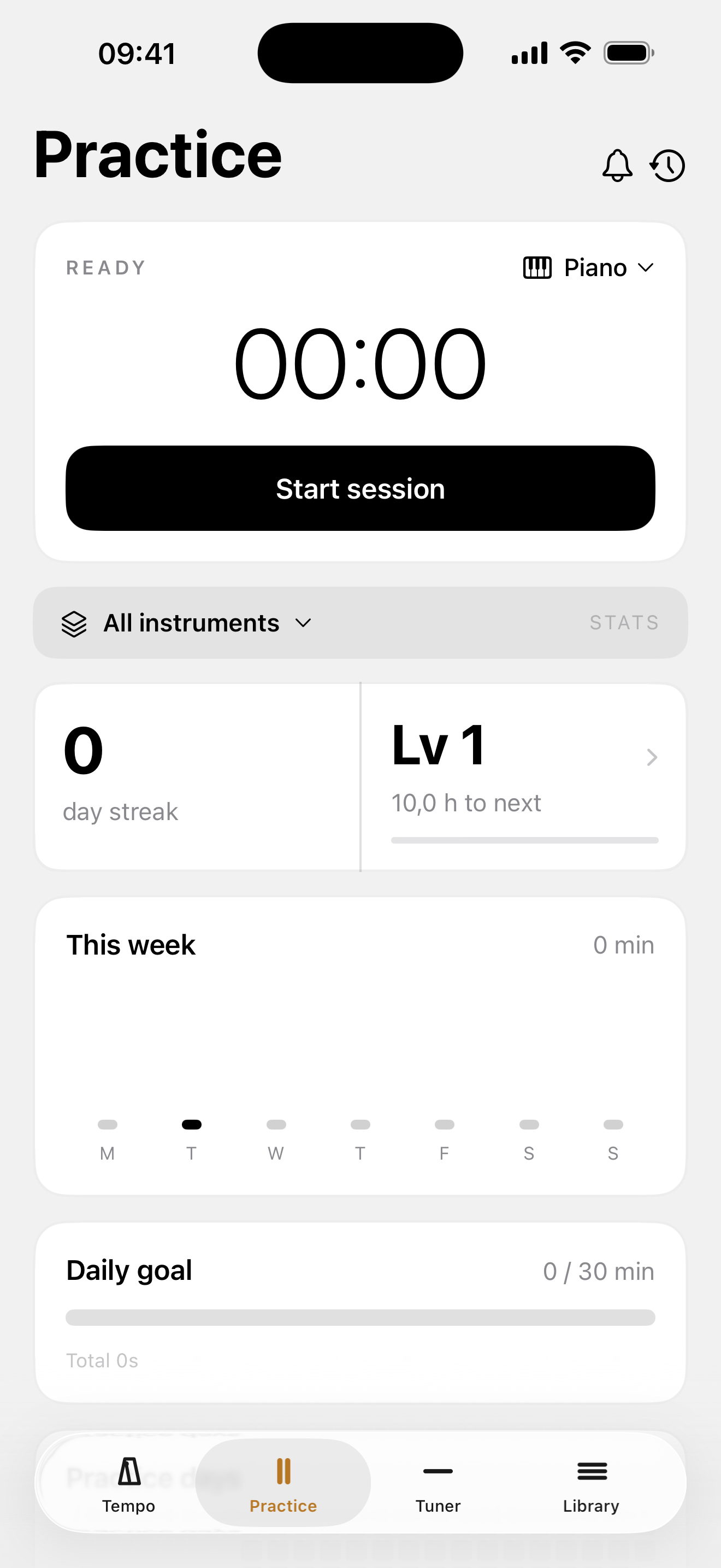 The Steady Practice tracker screen
